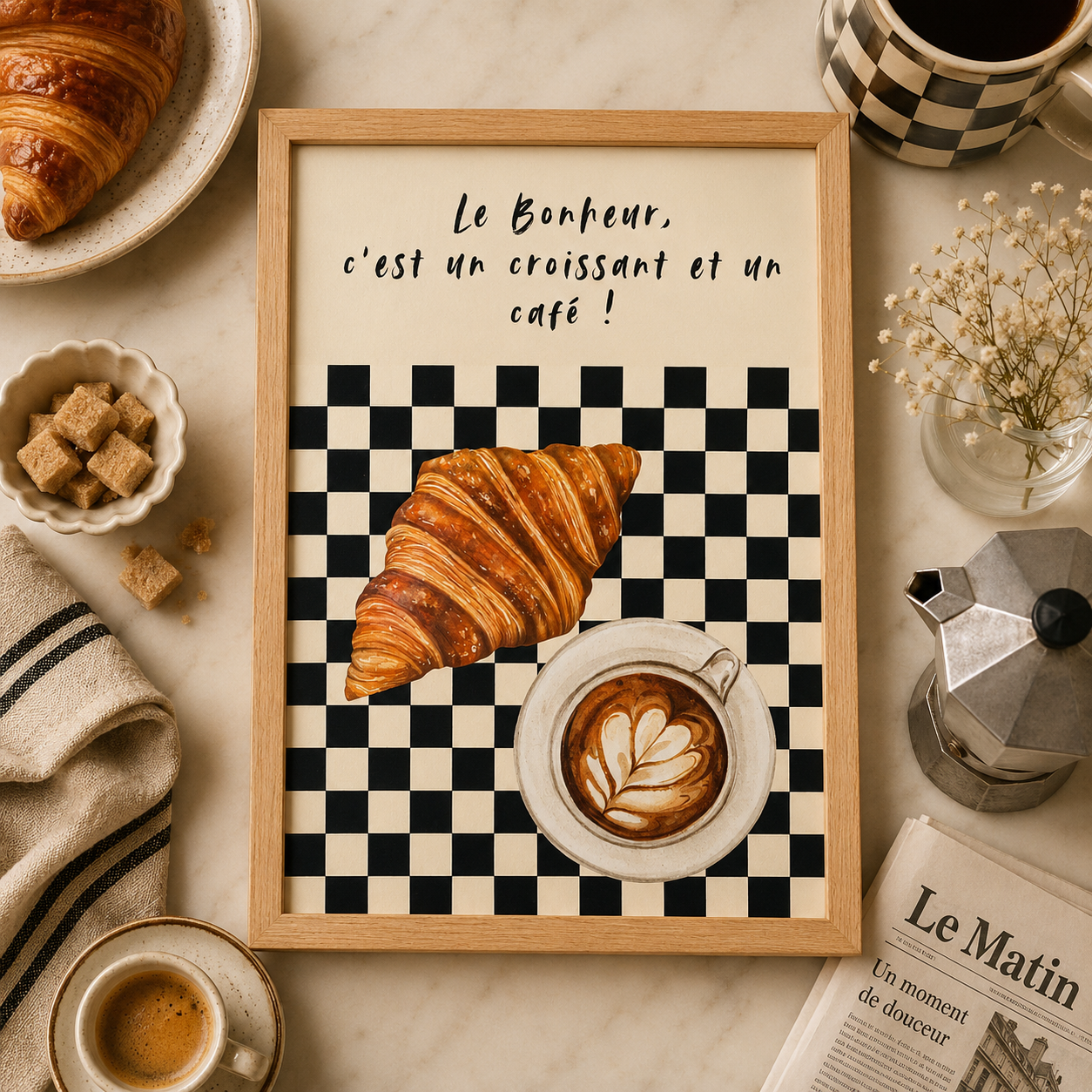 Happiness is Croissants Art Poster