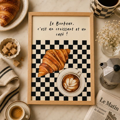 Happiness is Croissants Art Poster