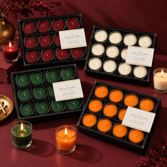 Festive Filled Glass Votive Candles Green - Pack of 12 (Unscented)