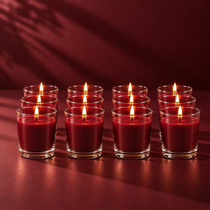 Festive Filled Glass Votive Candles Burgundy - Pack of 12 (Unscented)