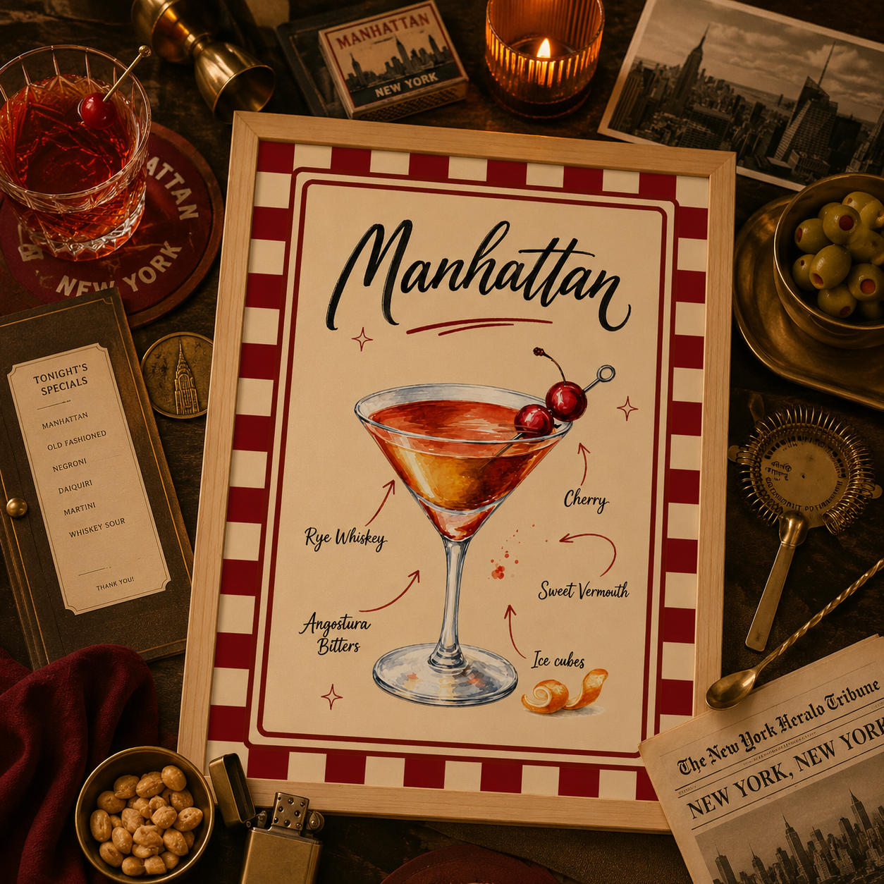 Manhattan Cocktail Recipe Art Poster