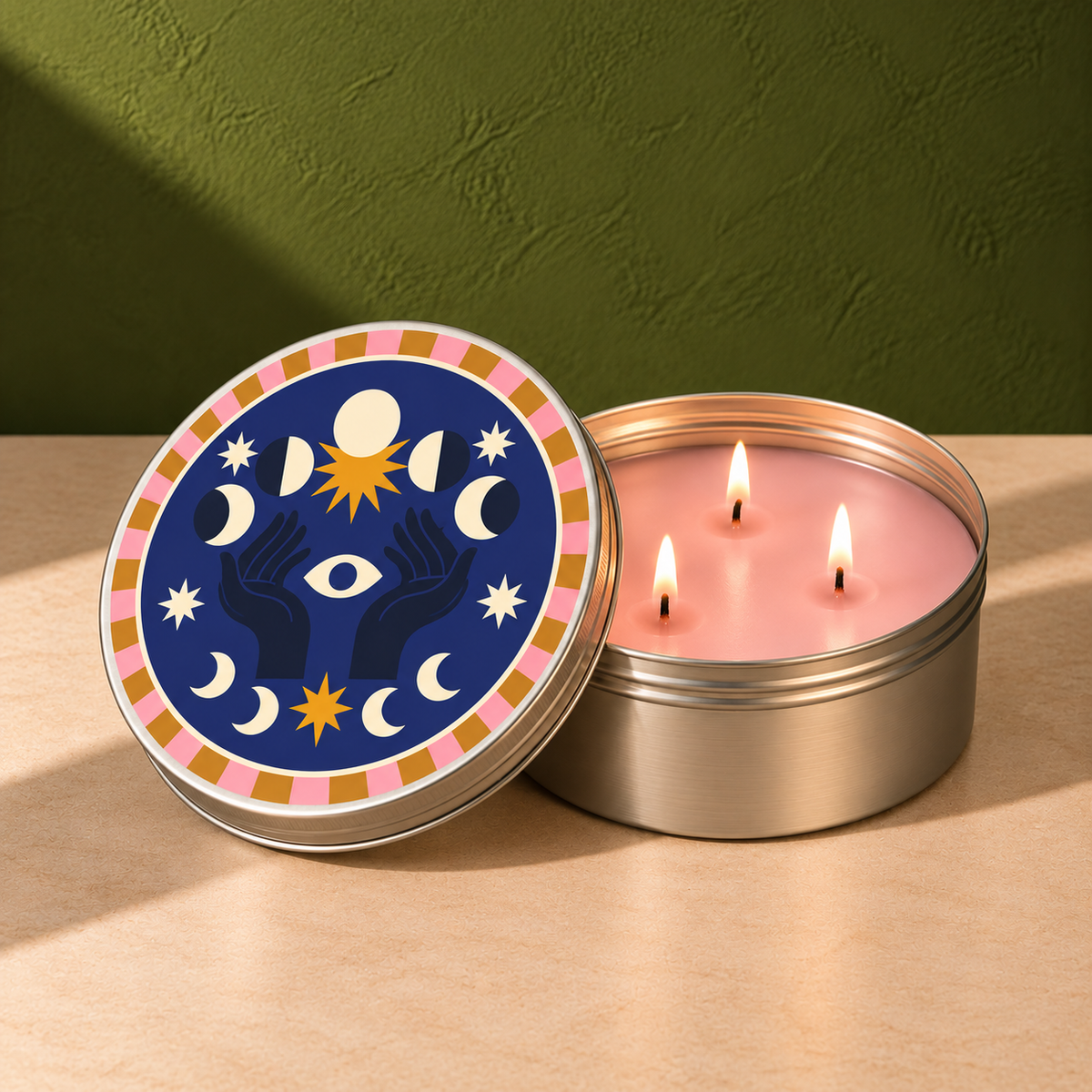 Festive Vibes Scented Tin Candle - Moon Face