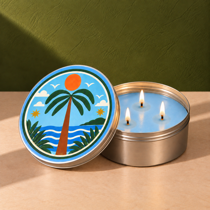 Festive Vibes Scented Tin Candle - Palm Island