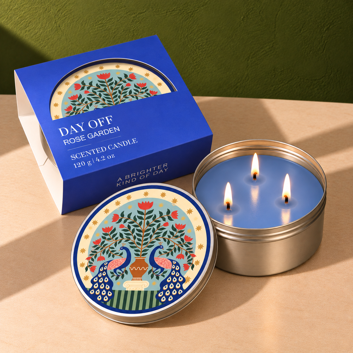 Festive Pack of 6 Tin Candles - Peacock