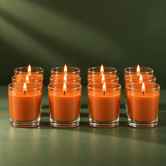 Festive Filled Glass Votive Candles Orange - Pack of 12 (Unscented)