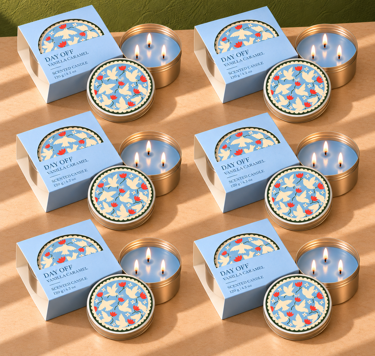 Festive Pack of 6 Tin Candles - Bliss Birds
