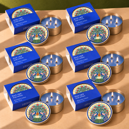Festive Pack of 6 Tin Candles - Peacock