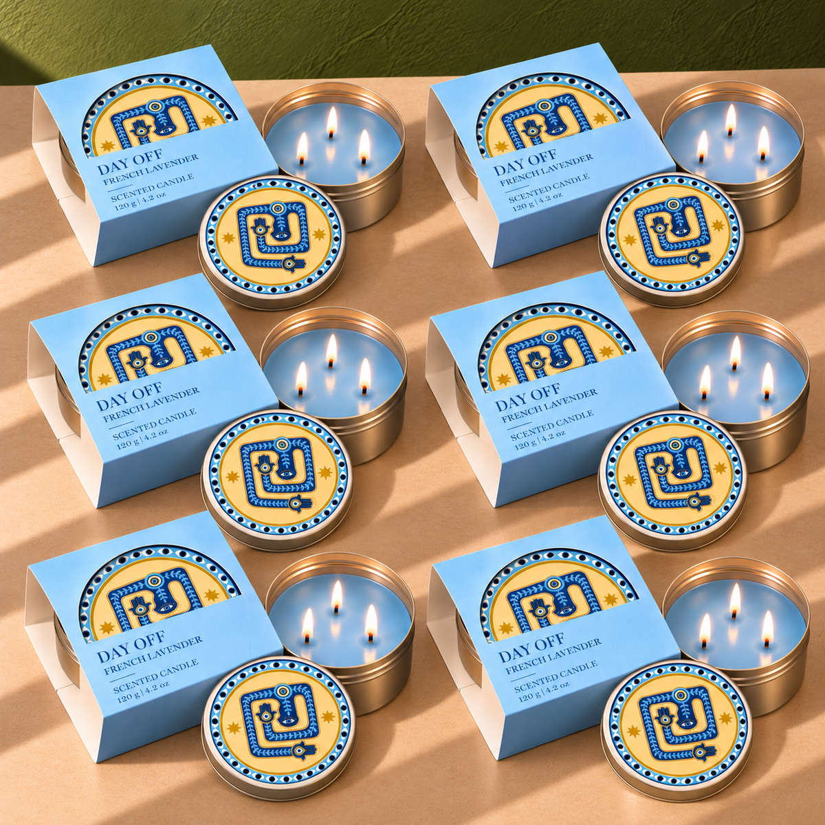 Festive Pack of 6 Tin Candles - Blue Eye