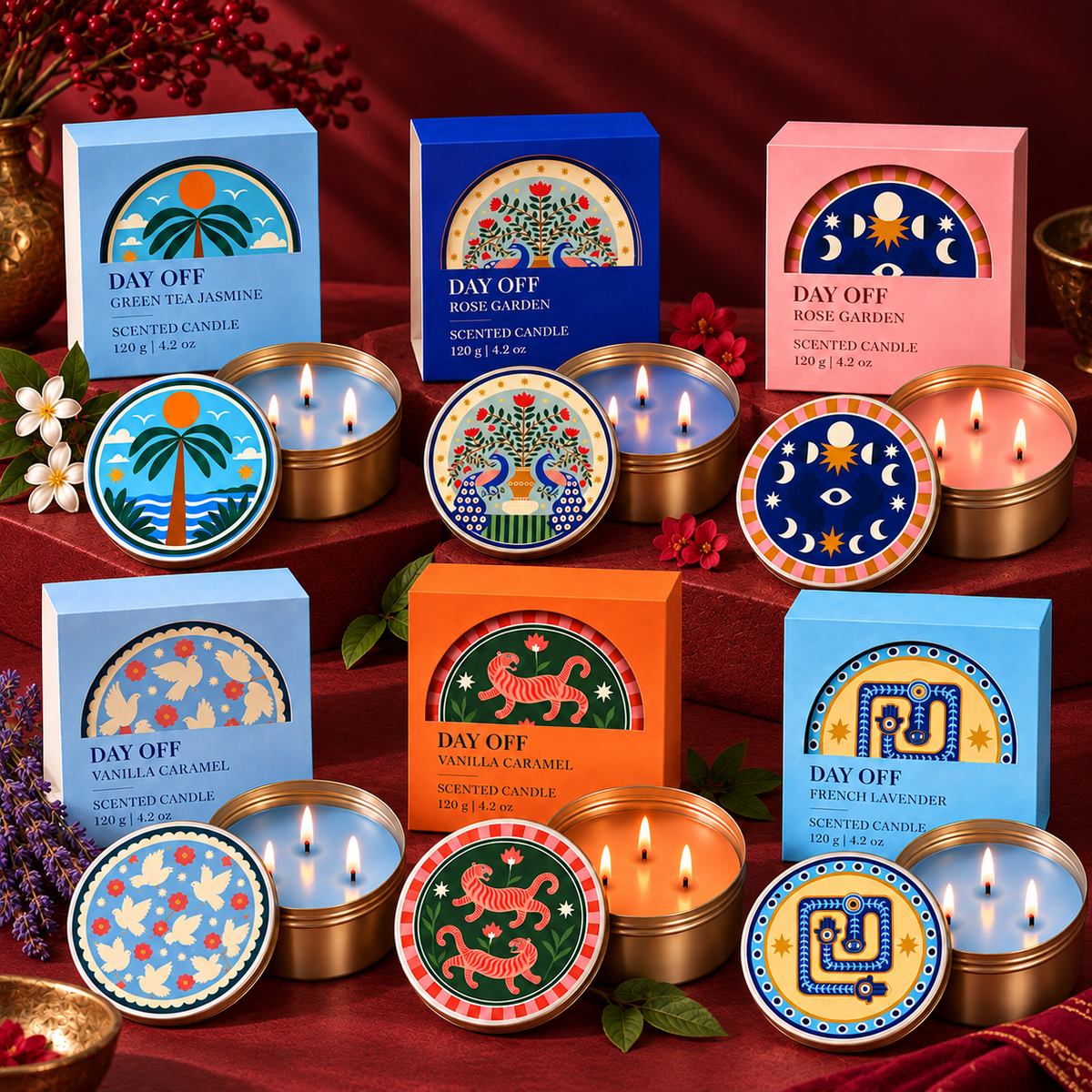 🌟 Festive Vibes Scented Tin Candles - Pack of 6 Assorted