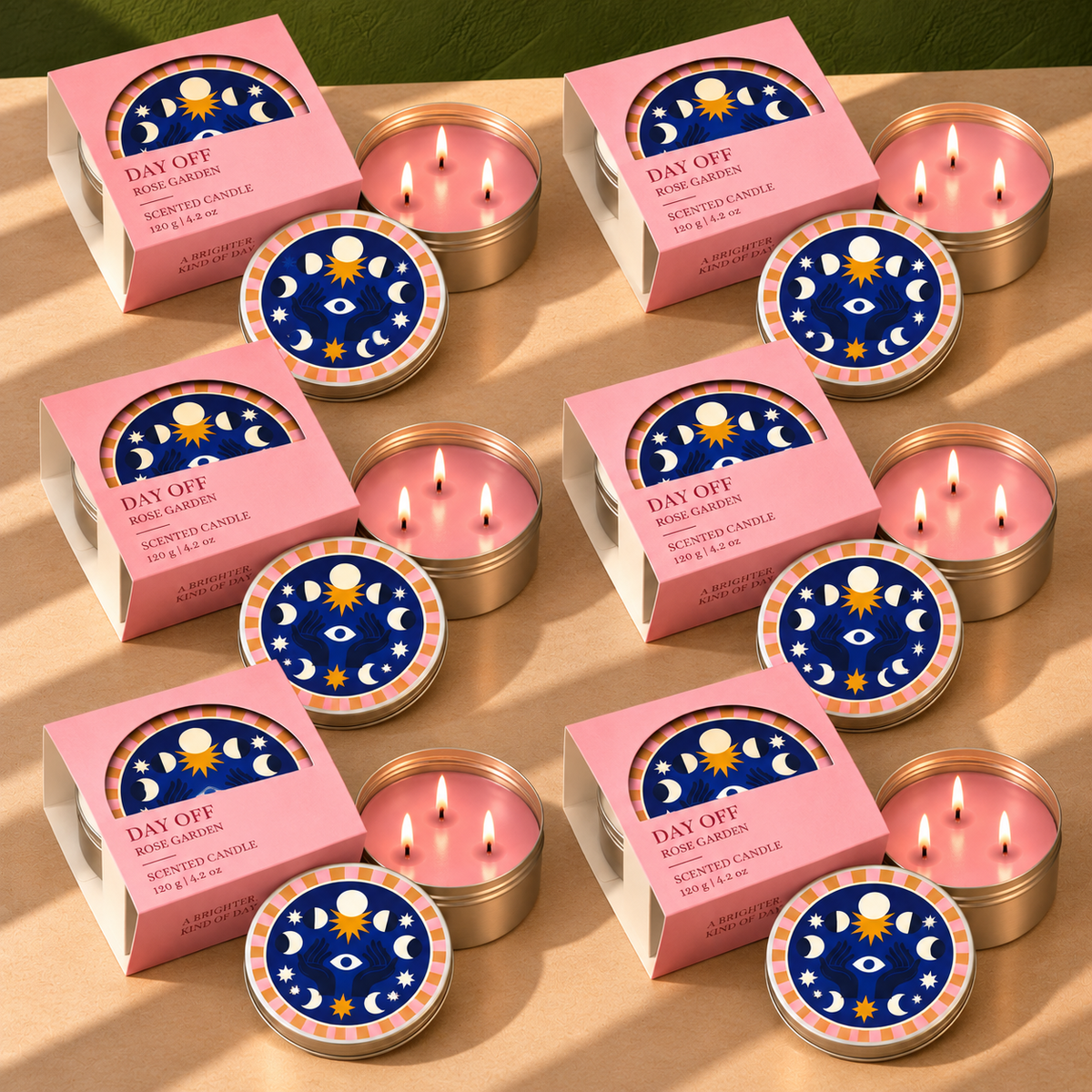 Festive Pack of 6 Tin Candles - Moon Face