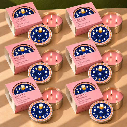 Festive Pack of 6 Tin Candles - Moon Face