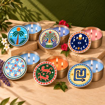 🌟 Festive Vibes Scented Tin Candles - Pack of 6 Assorted